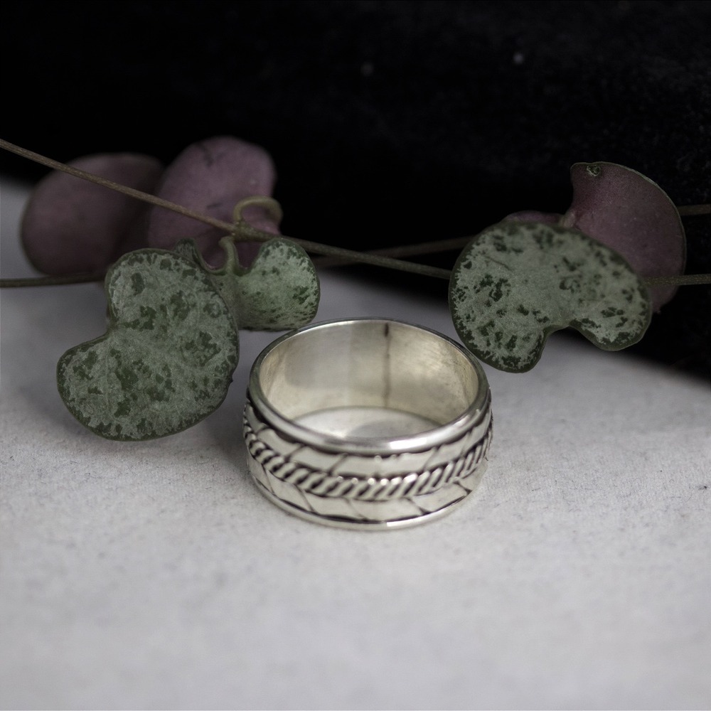 Sterling Silver Spinner Ring Braided Rope Chevron Meditation Band Size 10